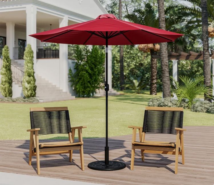 MS Powder Coated Center Poll Waterproof Cloth Outdoor Umbrella (Red)
