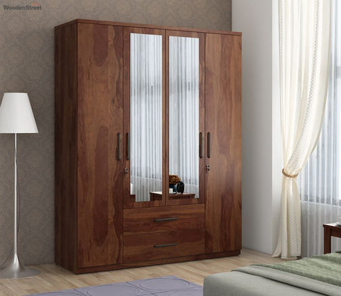 Kosmo Lauren 4 Door Wardrobe With Mirror (Exotic Teak Finish)