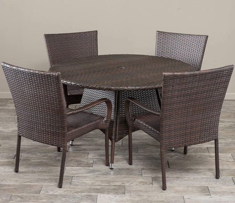 Dark Brown Wicker And Rattan 4 Seater Dining Outdoor Patio Set