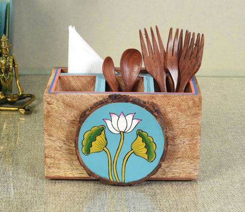 Beautiful Pichhwai Iteeha Mango Wood Cutlery Storage Box