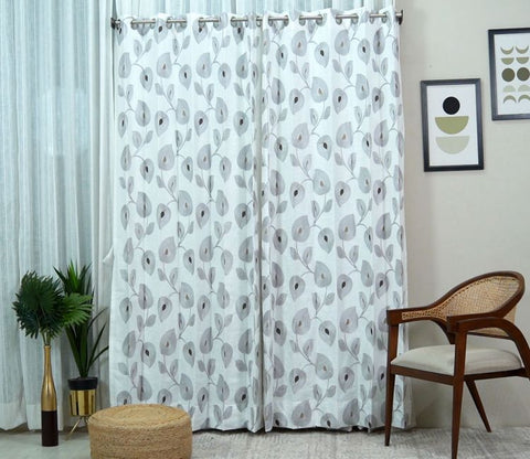 Dual Leaf Sheer Door Curtains Set of 2 (Grey, 7 Feet)