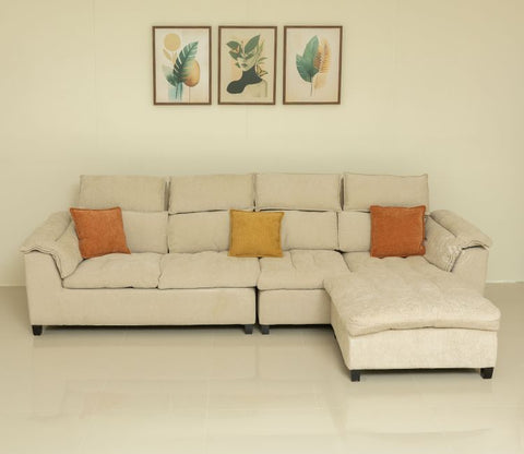 Maribelle Premium Upholstery L shape Fabric Sofa (Beige)