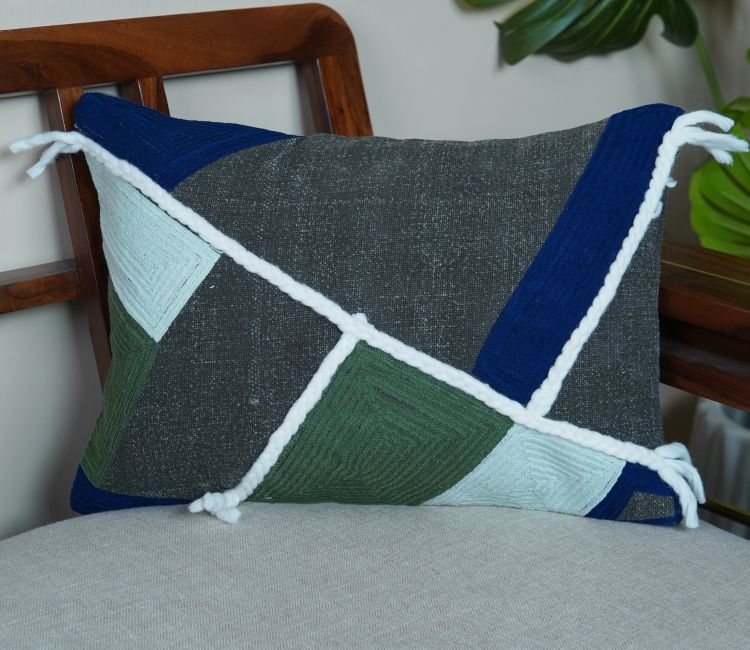 Braided Tasseled Multi Cotton Cushion Cover -14 x 20