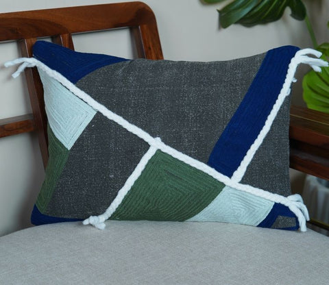 Braided Tasseled Multi Cotton Cushion Cover -14 x 20