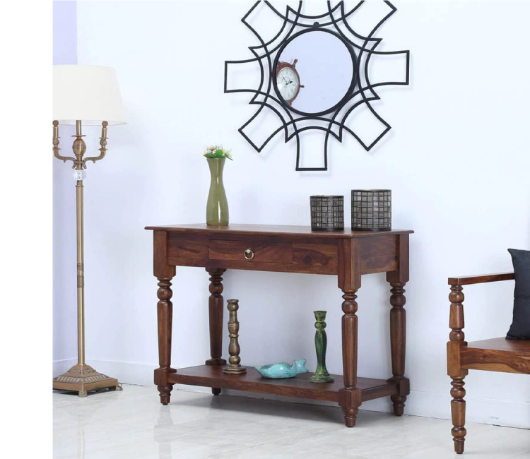 Wooden Carved Partition Leave Design Console Table