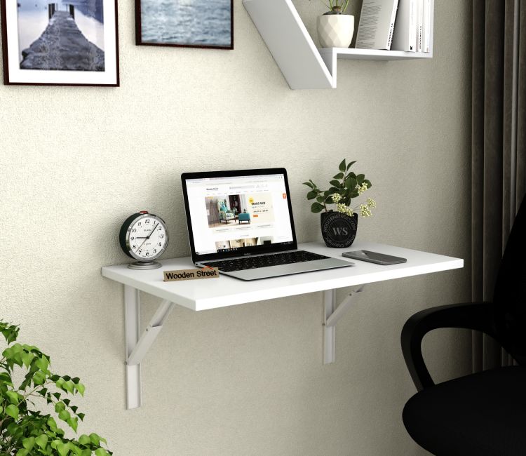 Stanko Foldable Wall Mounted Engineered Wood Study Table (Frosty White Finish)