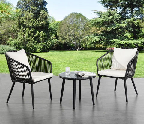 Black 2 Seater Chair With Table And Cream Cushions Balcony Set