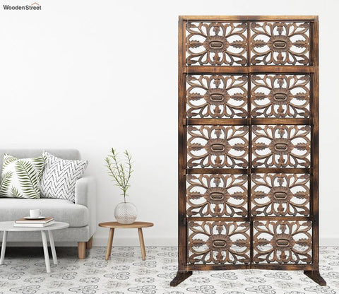 Mason Floral Hand Carved Wooden Room Divider Single Panel With Stand
