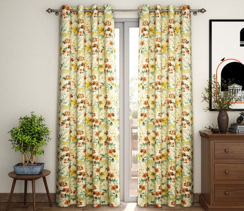 Rose Floral Print 1 Piece Light-Filtering Curtain (Yellow, 7 Feet)