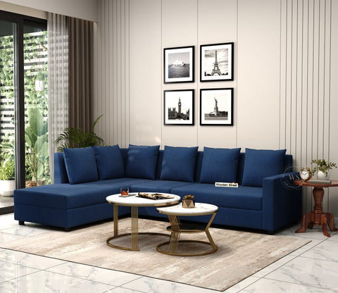 Sible L-Shape 6 Seater Left Aligned Fabric Sofa (Cotton, Azure Blue)