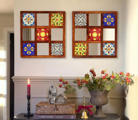 Bohemian Set of 2 Mirror with Frame (Honey Finish)