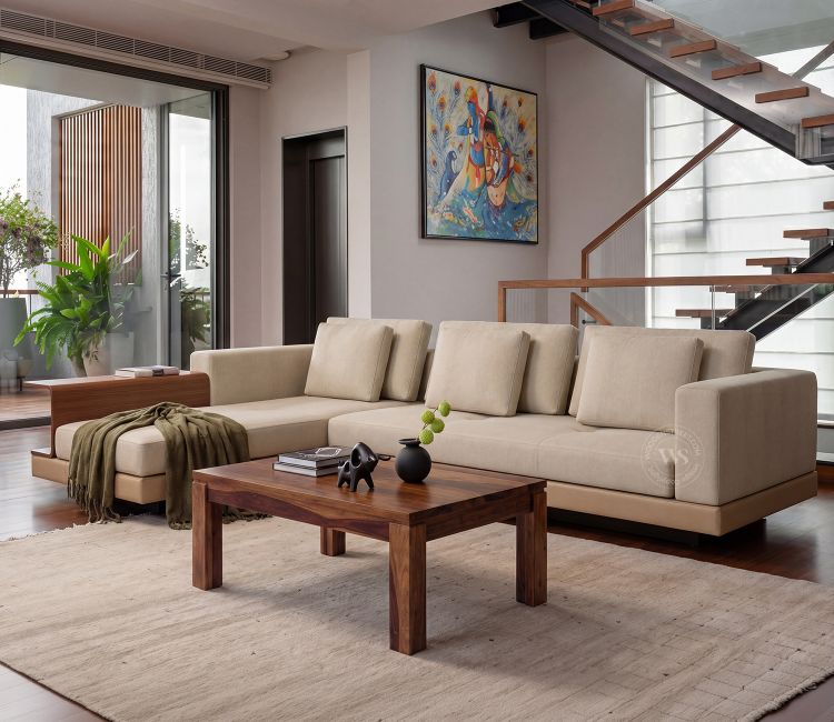 Matrix L-Shape Left Align 5 Seater Premium Sectional Fabric Sofa (Cottage Ivory)