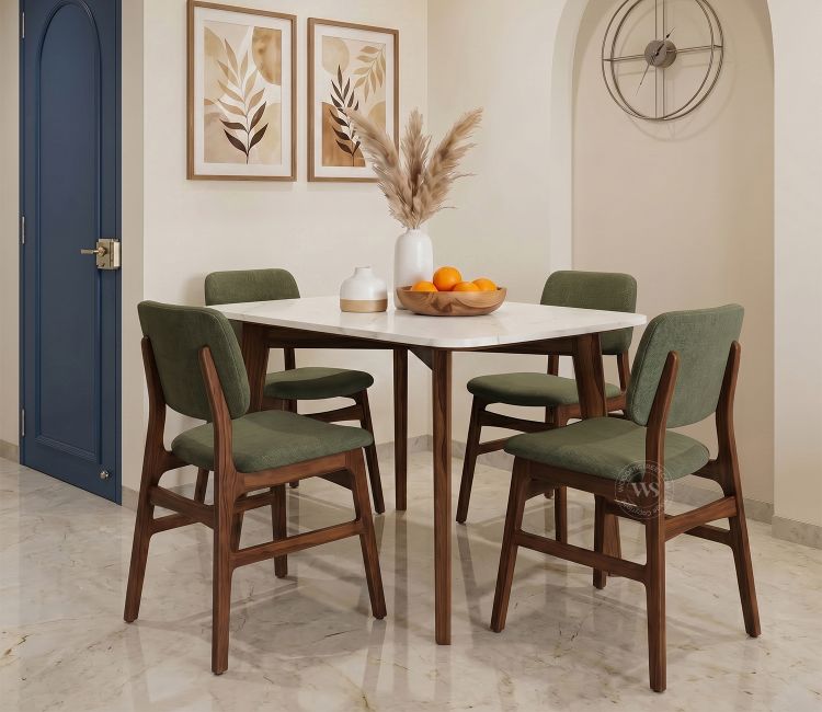 Vivara 4 Seater Dinining Set with Valence Quartz-Top Table and Vinara Upholstered Chair (Sage Green)