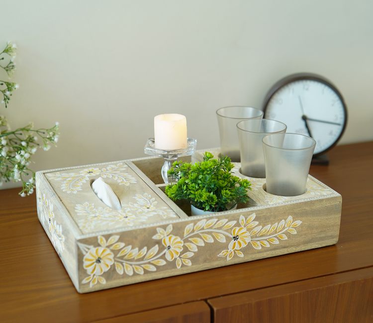 Adiva Floral Hand Painted Multistorage Wooden Tray