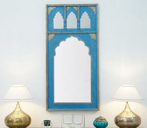 Izara Carved Mirror Frame (Distressed Dark Blue)