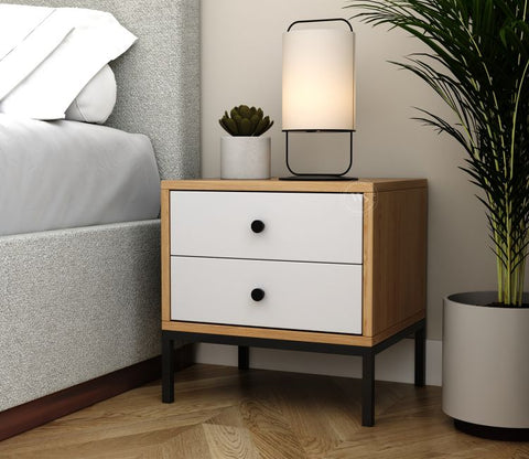 Suven Modern Engineered Wood Bedside Table with MDF Front & Metal Base (Santana Pattern)