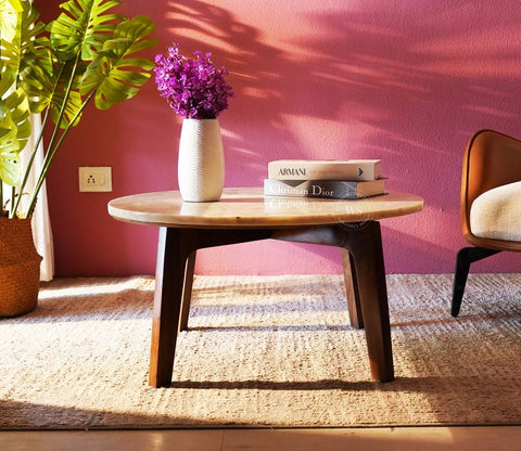 Siya Sheesham Wood Center Table with Marble Top (Teak Finish)
