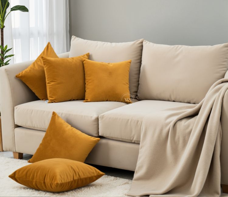 Cupid Velvet Cushion Cover - Pack of 5 (16 x 16 Inches, Chestnut Brown)