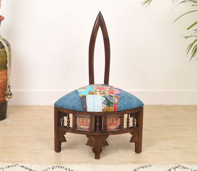 Helena-II Lobby Chair (Small) with Stylish Backrest created in Teak Wood with Walnut Finish