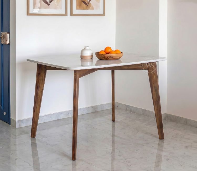 Valence 4 Seater Sheesham Wood Dining Table with Quartz Top (Teak Finish)