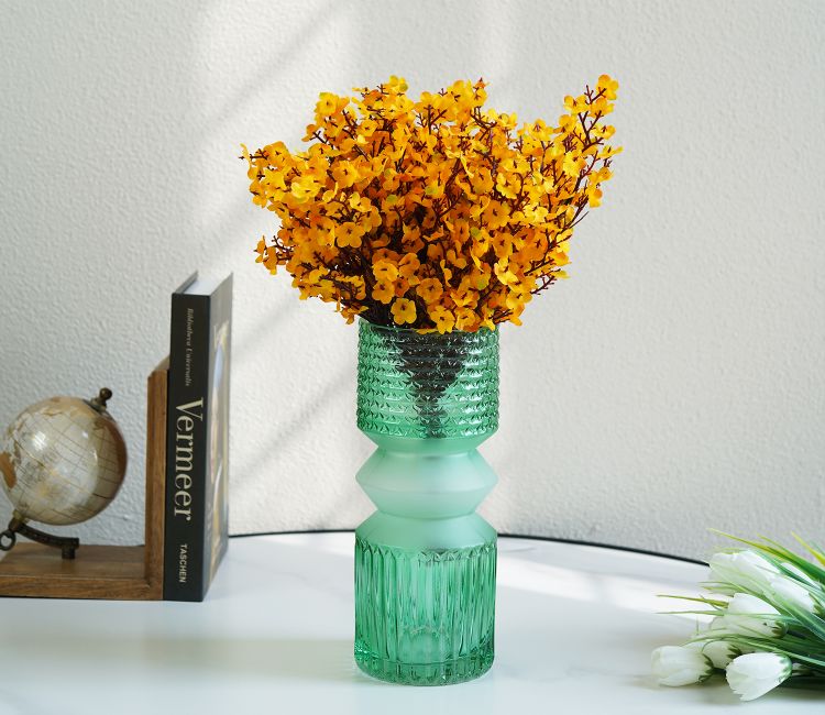 Floral Pottery Glass Vase (Green)