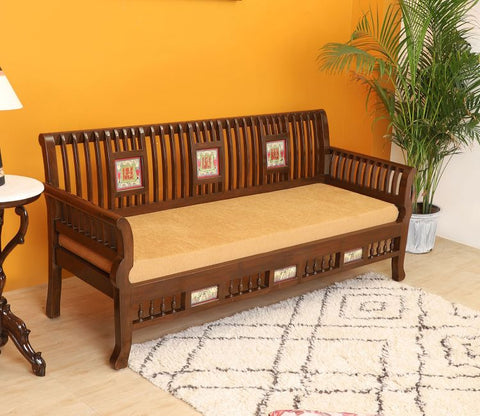 Nyle Three Seater Sofa in Teakwood with Walnut Finish