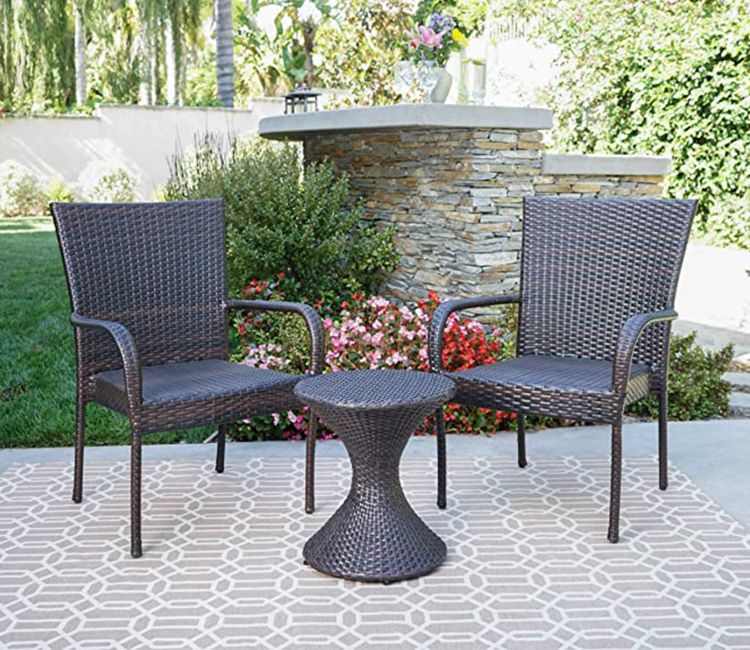Dark Brown Rattan And Wicker 2 Seater Outdoor Furniture Set