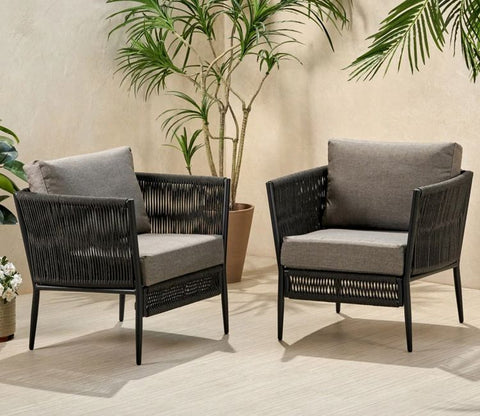 Black Rope 2 Seater Chair Set With Grey Cushions