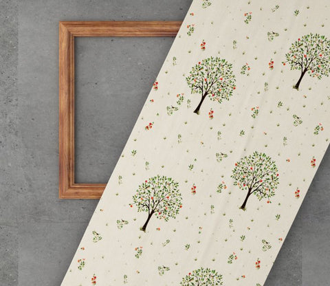 Beige Pomme Tree Print 100% Cotton Fabric