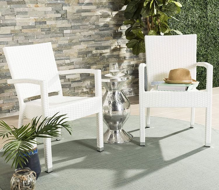 White Rattan And Wicker Patio Chair (Set Of 2)