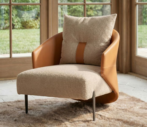 Velora Premium Lounge Chair With Leatherette Backrest & Plush Fabric Seating (Dual Tone)
