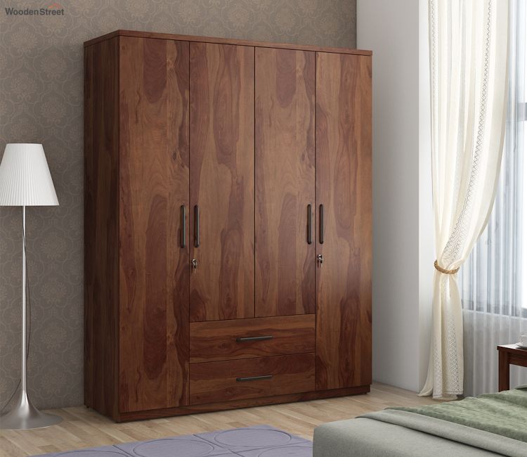 Kosmo Lauren 4 Door Wardrobe Without Mirror (Exotic Teak Finish)