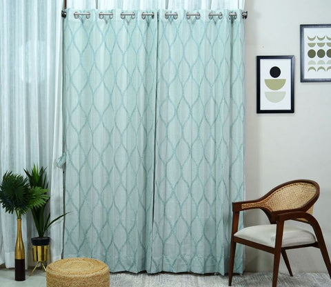 Twisted Sheer Door Curtains Set of 2 (Blue, 7 Feet)
