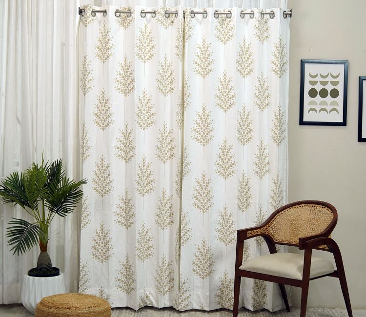 Jacquard Tree 1 Piece Sheer Curtain (Beige, 7 Feet)