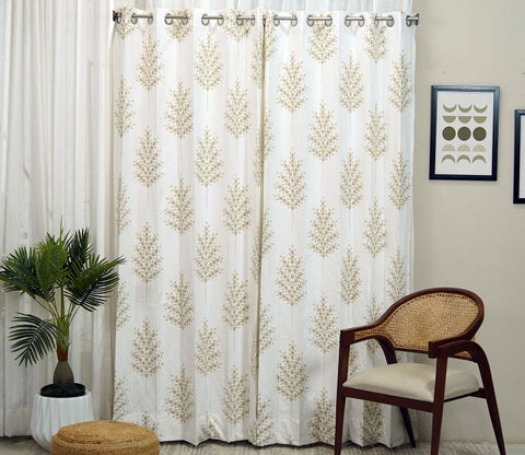Jacquard Tree 1 Piece Sheer Curtain (Beige, 7 Feet)
