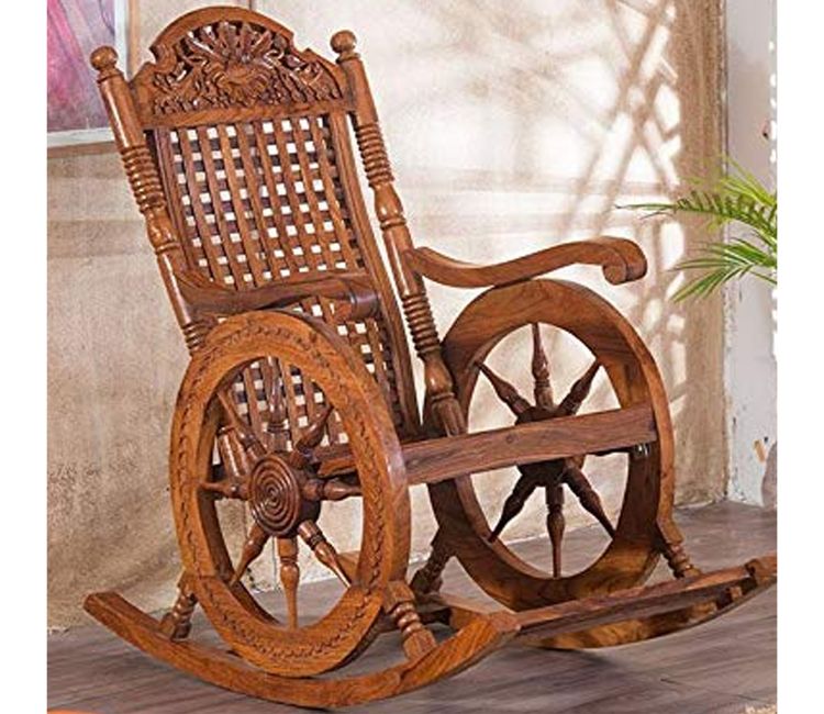 Evelyn Pure Sheesham Wooden Rocking Chair in Melamine Finishing