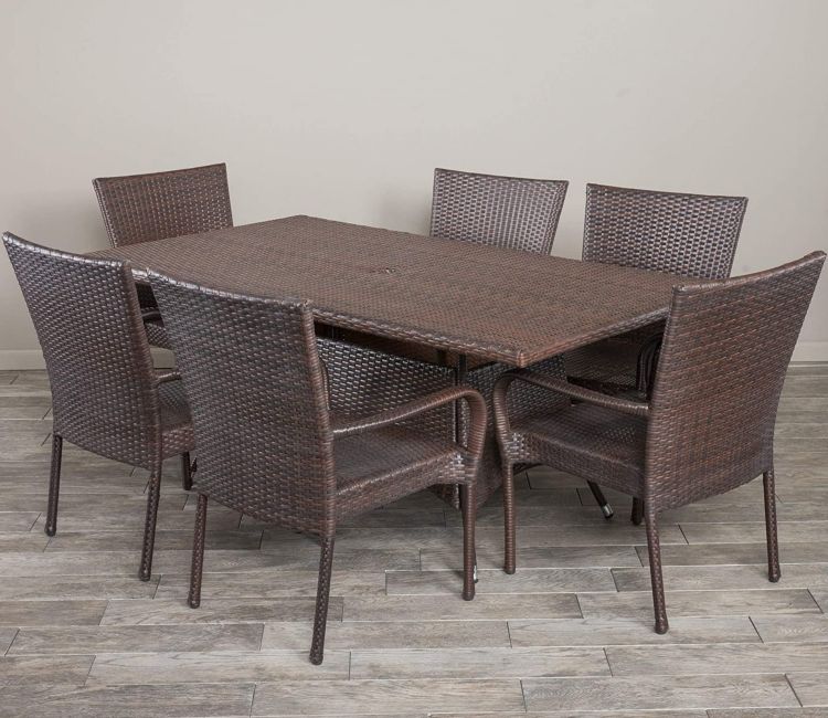 Dark Brown Rattan And Wicker Patio Dinning Set