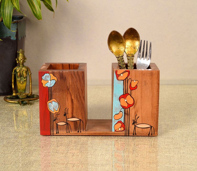 Floral Delights Wooden Cutlery Holder