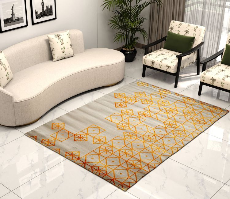 Rusty Terra Beige Geometrical Carpet (7.5 x 5 Feet)