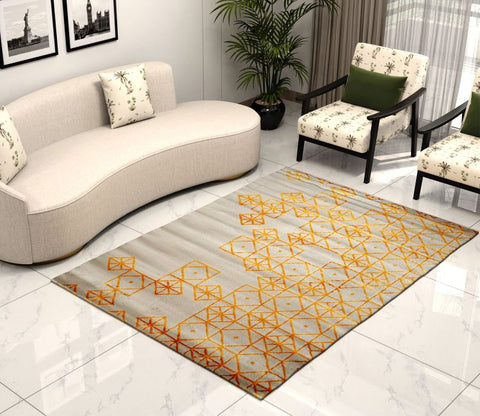 Rusty Terra Beige Geometrical Carpet (7.5 x 5 Feet)