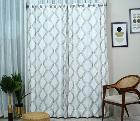 Rhombus Sheer Door Curtains Set of 2 (Beige, 7 Feet)