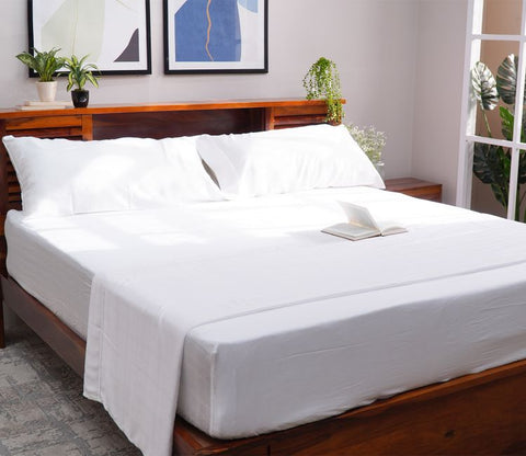 Vegan Dobby Organic Bamboo King Size Bed Sheet with 2 Pillowcases (Ivory)