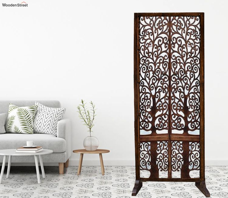 Samuel Floral Hand Carved Wooden Room Divider Single Panel With Stand