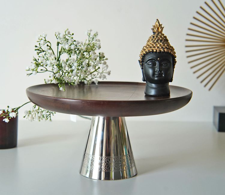 Ranier Wooden Serving Plate with Metal Base