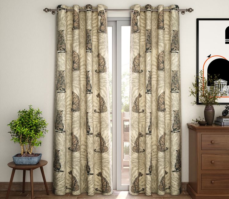 Leopard Print Light-Filtering Door Curtains Set of 2 (Grey, 7 Feet)
