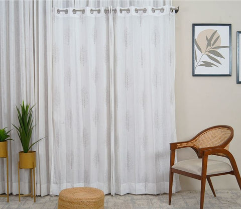 Shimmer Tree 1 Piece Sheer Curtain (Grey, 7 Feet)