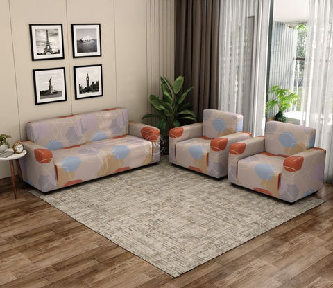 Agnus Modern Abstract Printed Polyester Spandex 3+1+1 Sofa Cover Set (Multi Color)