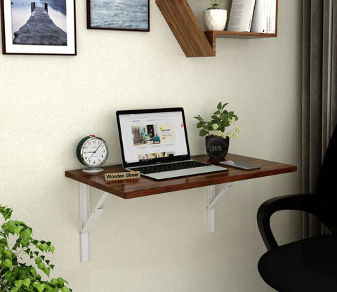 Stanko Foldable Wall Mounted Engineered Wood Study Table (Columbian Walnut Finish)
