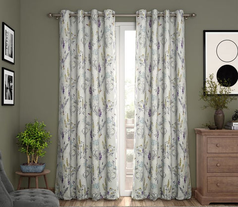 Grey Botanic Mist Floral Print Light-Filtering Door Curtains Set of 2 (Grey, 7 Feet)