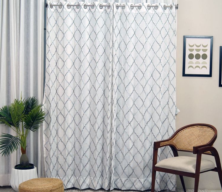Cobalt Chain 1 Piece Sheer Curtain (Blue, 7 Feet)